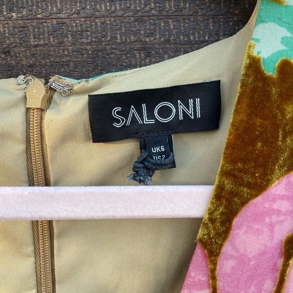 Saloni Pia Velvet Devore Dress Paradise Azalea - Picture 2 of 7